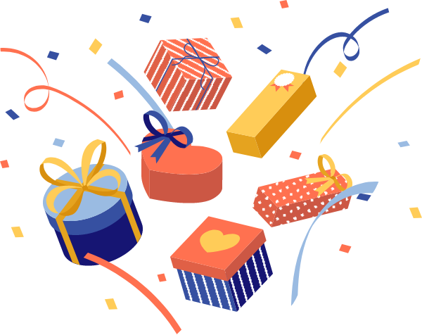 特典獲得を表現したギフトボックスのイラス